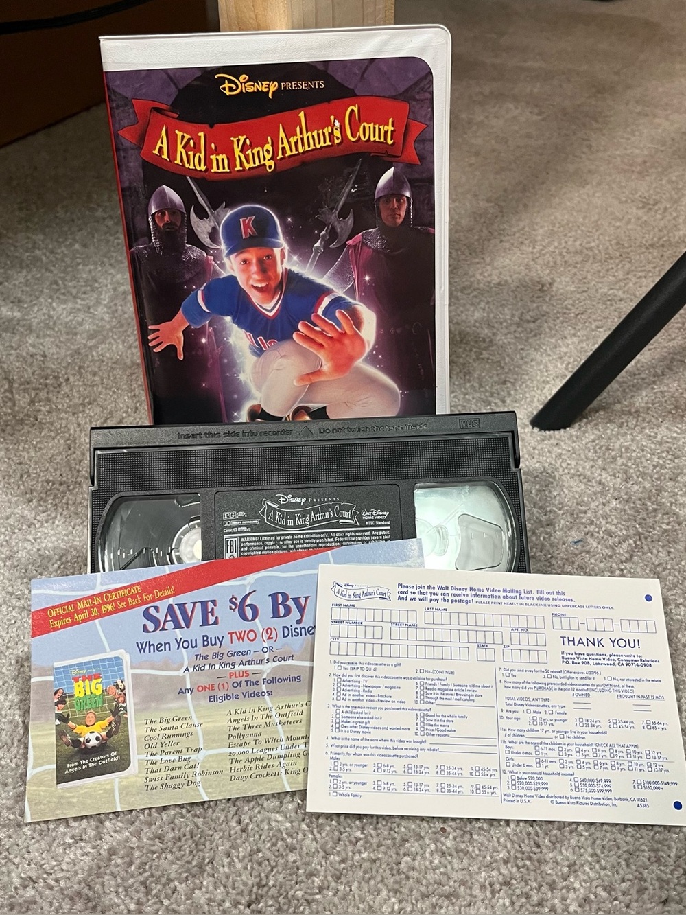A Kid in King Arthur's Court VHS 1995 Disney Clamshell Tested With Inserts